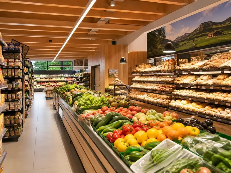 Einkauf im Supermarkt mit frischen Lebensmitteln