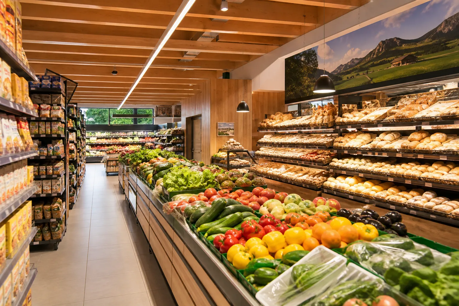 Einkauf im Supermarkt mit frischen Lebensmitteln