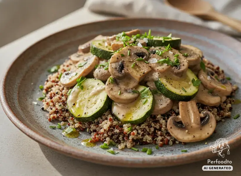 Cremige Champignonpfanne mit Zucchini und Quinoa