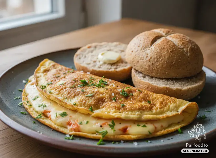 Omelet with spicy cheese and spelt rolls