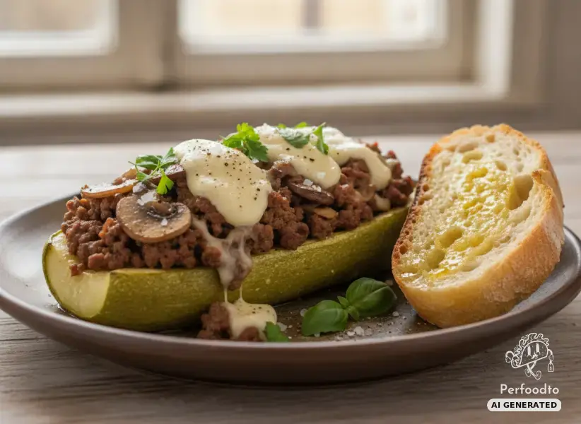 Gefüllte Zucchini mit Rinderfaschiertem und Champignons