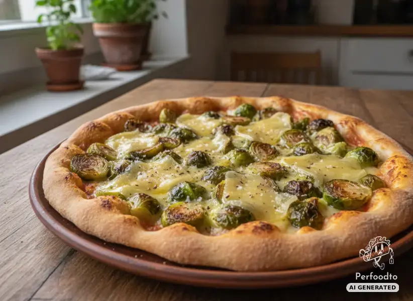 Crispy pizza with Brussels sprouts and Bergbaron cheese