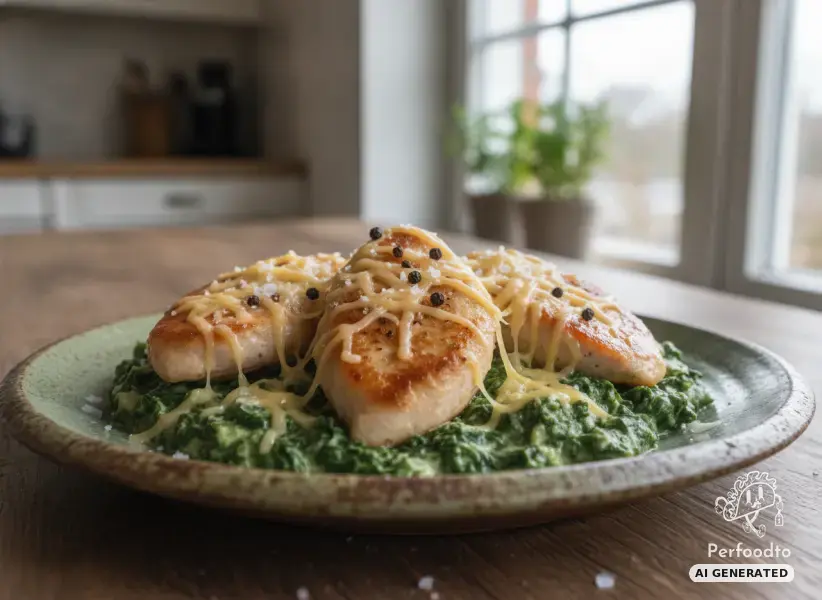 Chicken breast with creamed spinach and cheese