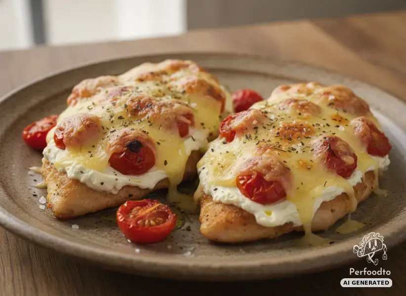 Baked chicken fillet with cream cheese and cherry tomatoes