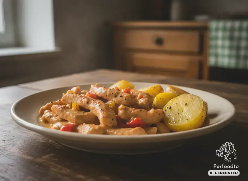 Austrian chicken strips in cream sauce with potatoes