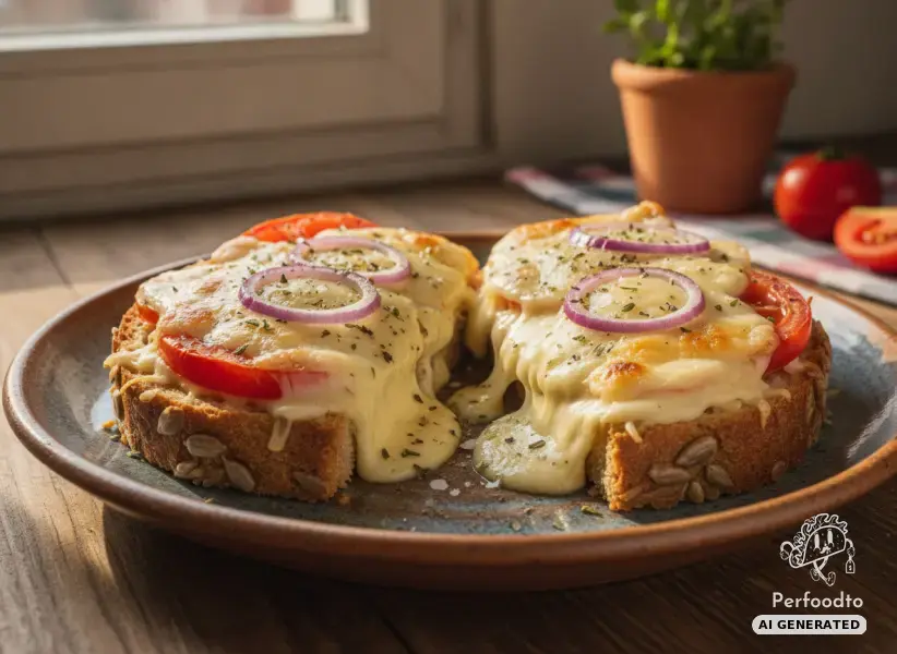 Überbackenes Käsebrot mit Tomaten