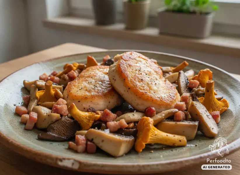 Chicken fillet with mushrooms and bacon