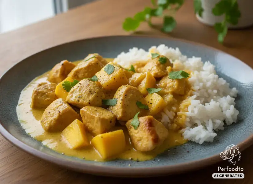 Hühnercurry mit frischer Mango und Reis