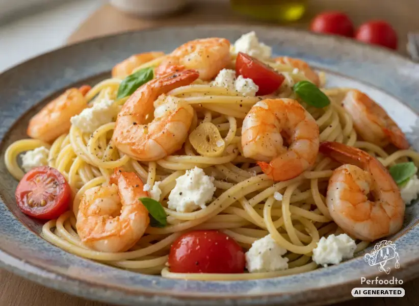Pasta mit Garnelen und Schafskäse