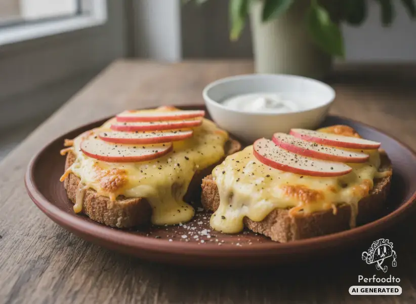 Baked whole grain bread with cheddar and apple