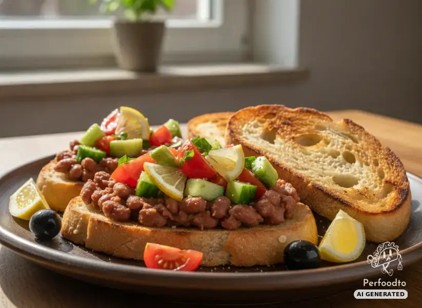 Toasted ciabatta with pinto beans and tomato salsa