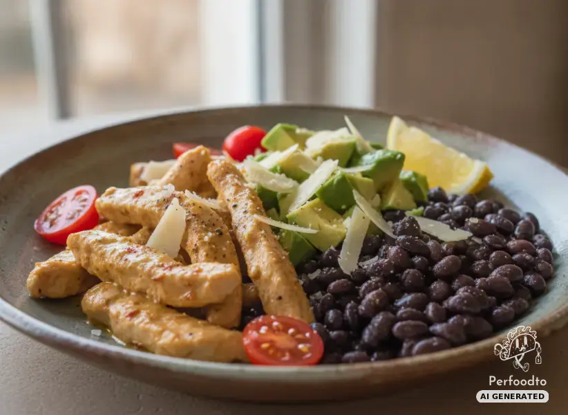 Sliced Chicken with Black Beans and Avocado