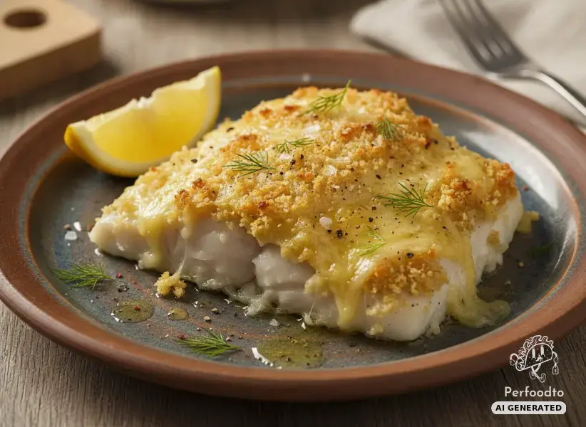 Baked cod fillet with two-cheese crust