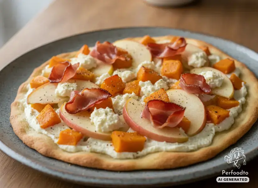 Herbstlicher Kürbis-Flammkuchen mit Äpfeln und Ziegenkäse