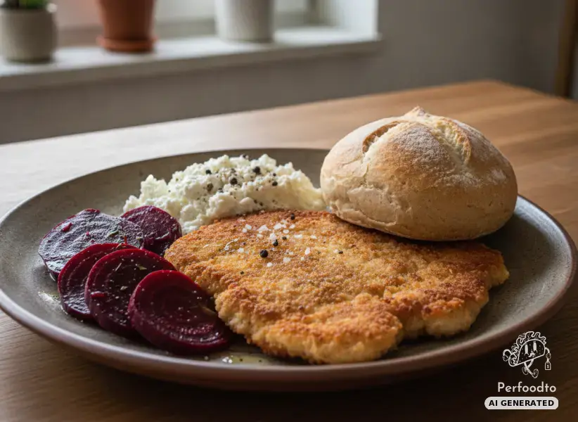 Putenschnitzel mit Roten Rüben und Cottage Cheese