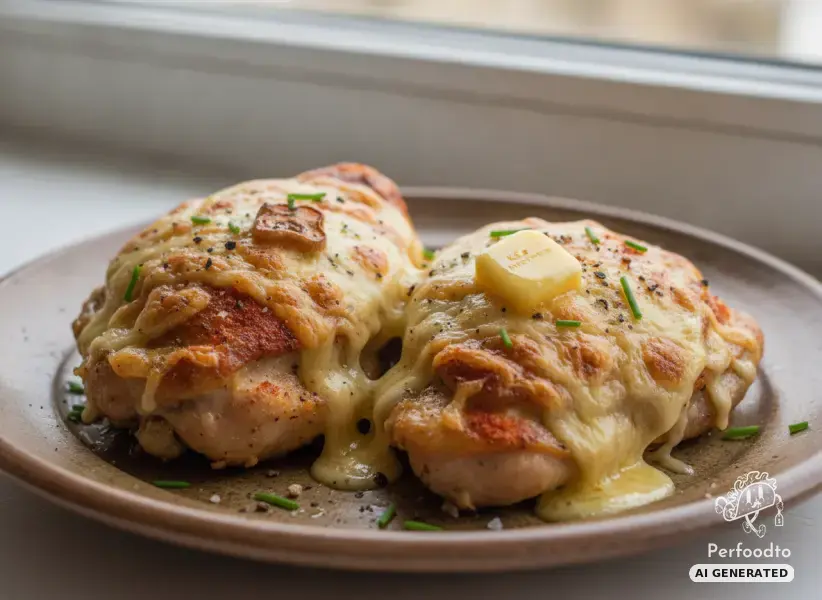 Crispy corn fed chicken thighs gratinated with spicy cheese