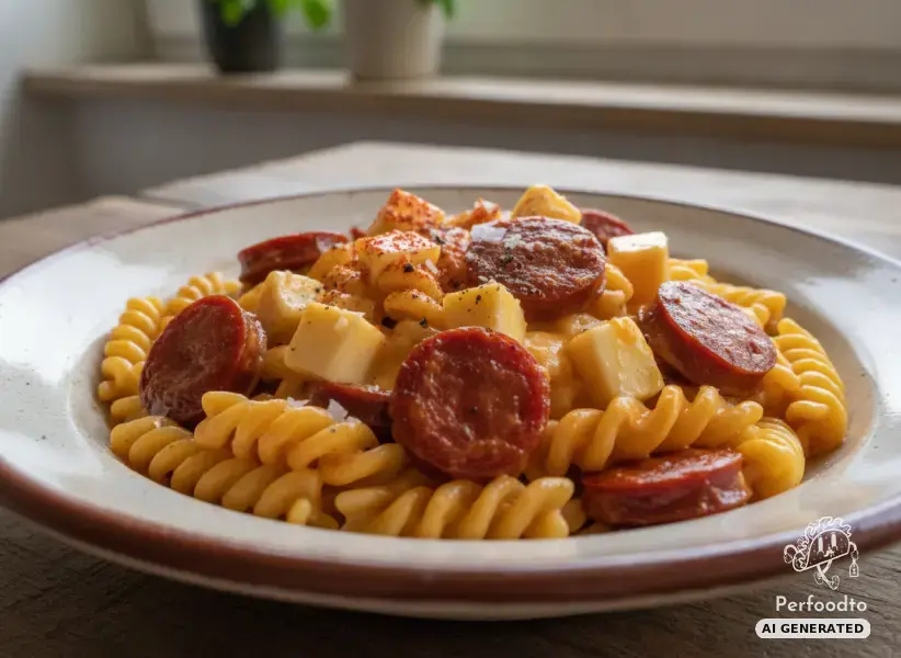 Creamy Pasta with Chorizo and Processed Cheese from the Thermomix