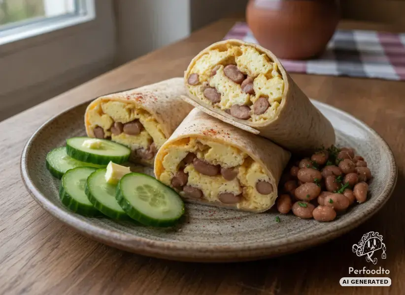 High protein scrambled egg wraps with pinto beans and mountain cheese
