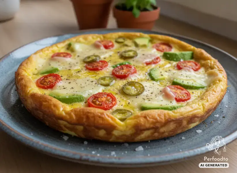 Spicy oven frittata with mountain cheese, tomatoes and avocado