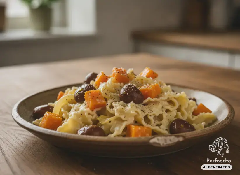 Herbstliche Pasta mit geröstetem Kürbis und Maroni