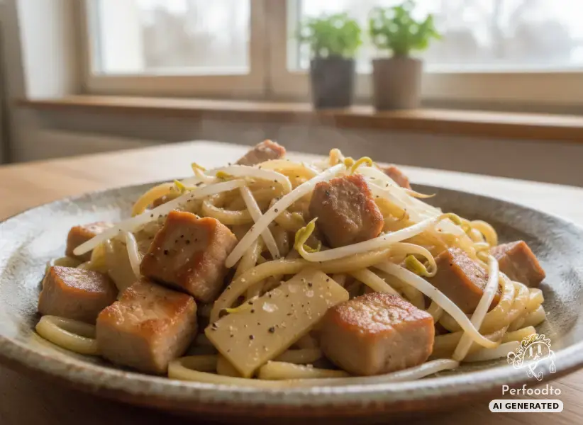 Asian stir fry with pork and udon noodles