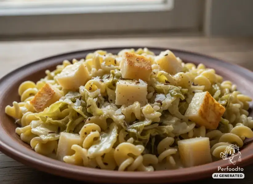 Cremige Krautpfanne mit Nudeln und Bergkäse