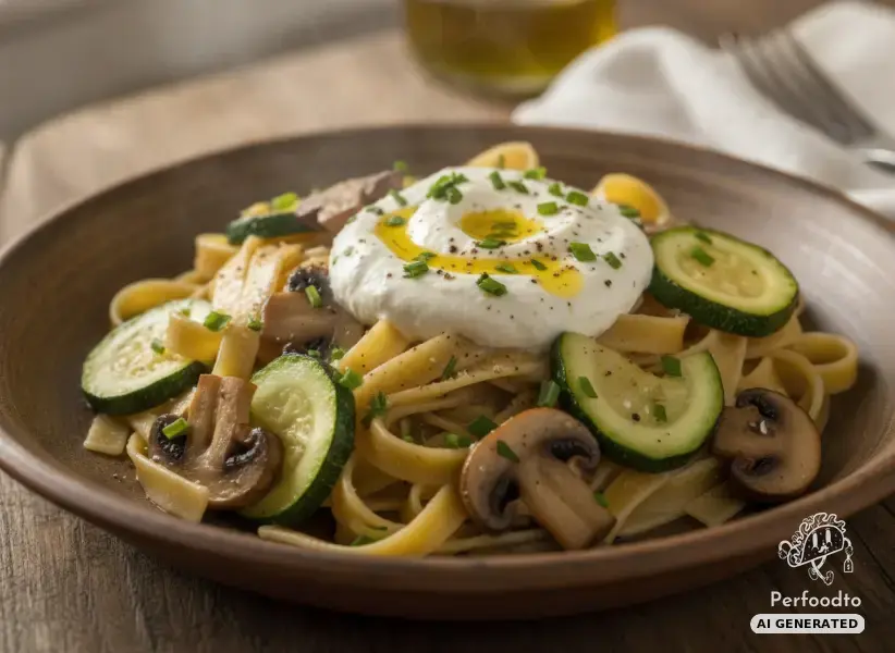 Fettuccine aus Kichererbsen mit Zucchini und Champignons