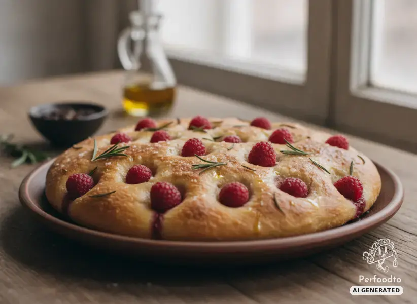 Focaccia with raspberries and rosemary
