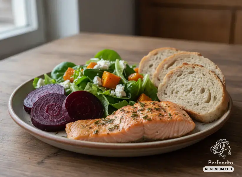 Ofenlachs mit Roten Rüben und Kürbissalat