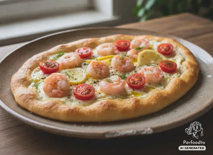 Crispy Flammkuchen with Prawns and Cherry Tomatoes