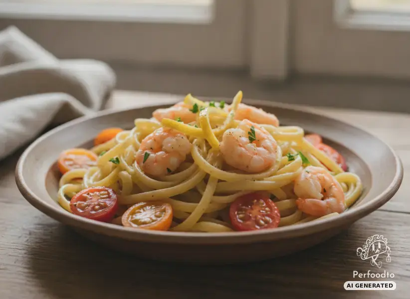 Lemon Pasta with Prawns and Datterini Tomatoes