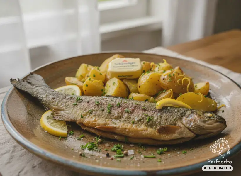 Fried trout with lemon potatoes