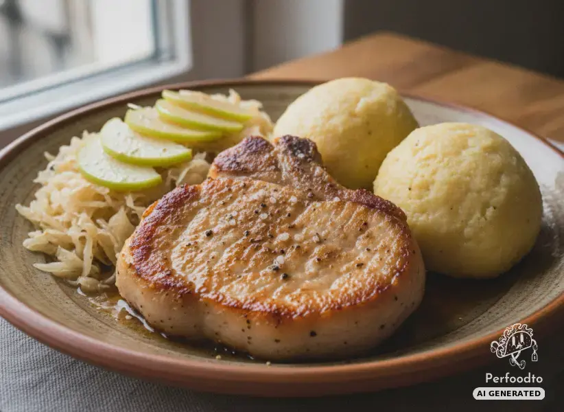 Pork loin with sauerkraut, apples and dumplings