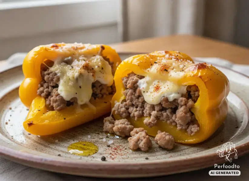 Stuffed yellow pointed peppers with minced turkey and cheese