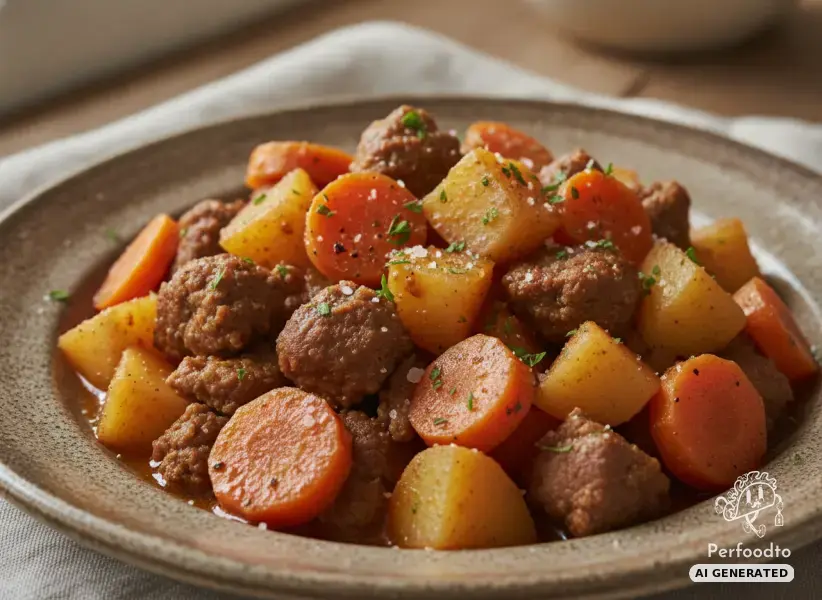 Erdäpfelgulasch mit Faschiertem und Karotten
