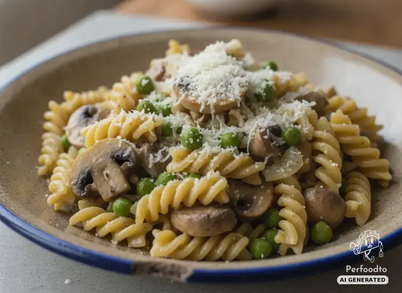 Pasta mit Champignons und Erbsen