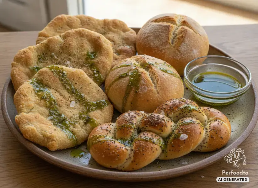 Crispy organic Styrian flatbread and bread rolls with herb oil