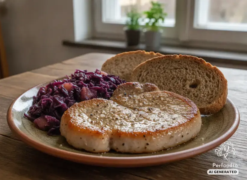 Gebratenes Schweinskarree mit Apfelrotkraut und Landbrot