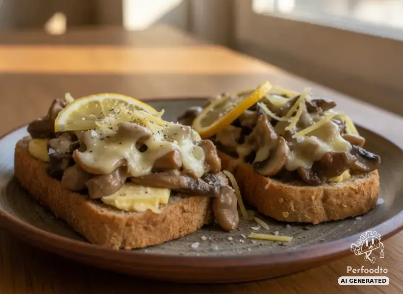 Überbackene Dinkelweckerl mit Champignons und Zitrone