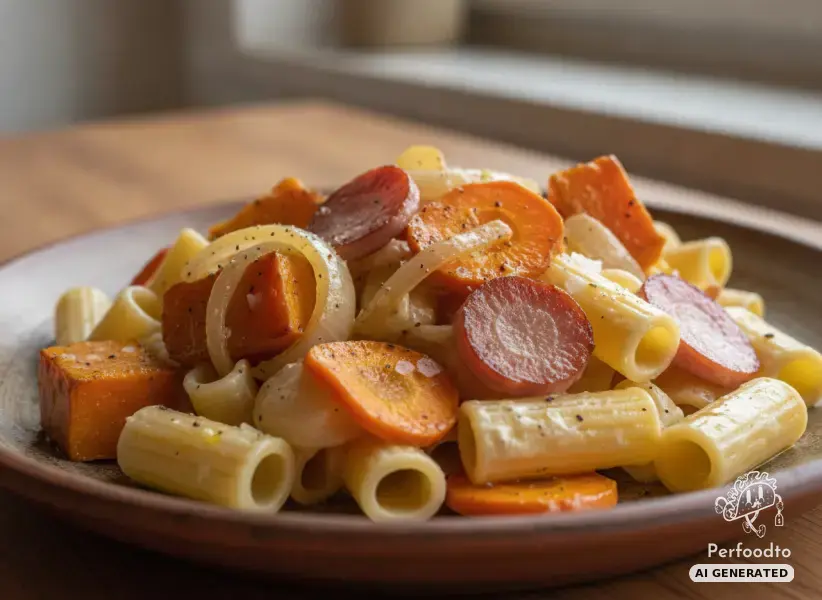 Herbstliche Pasta mit gebratenem Kürbis und Schinken