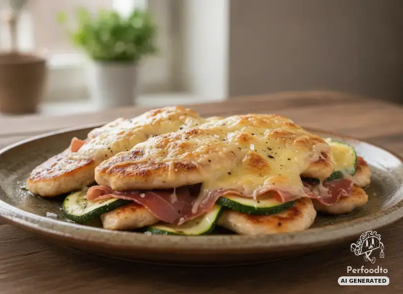Baked chicken steaks with prosciutto and zucchini