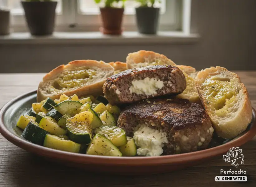 Griechische Bifteki mit Feta und geschmorter Zucchini