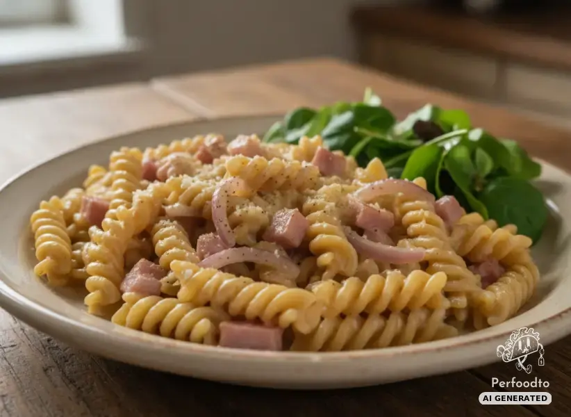 Austrian ham pasta with leaf salad