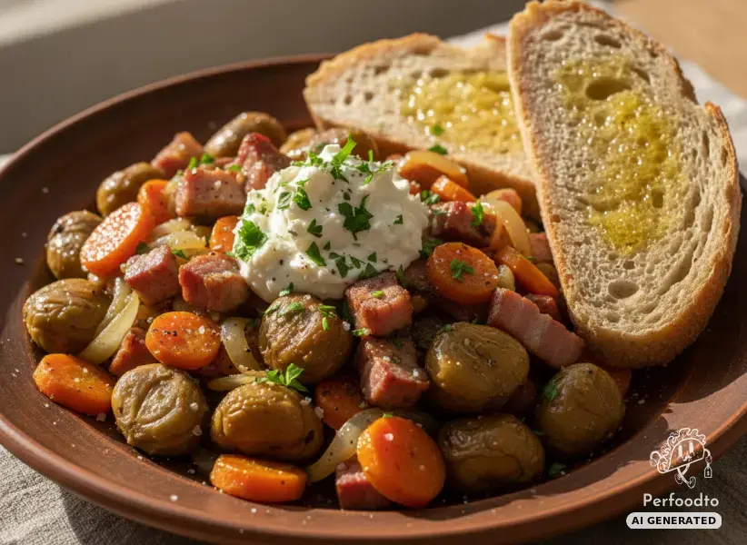 Herbstliche Maroni Pfanne mit Karreespeck und Dinkelbrot