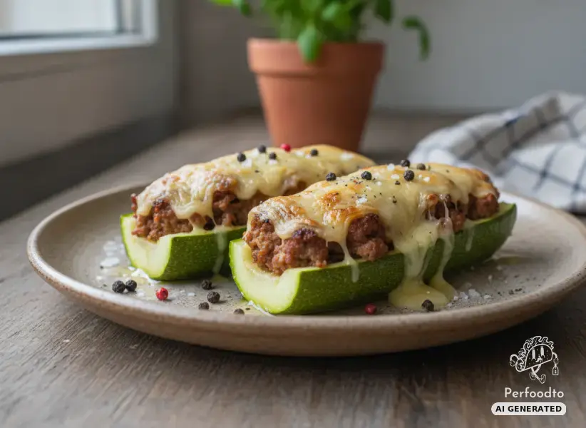 Stuffed zucchini with minced meat and cheese