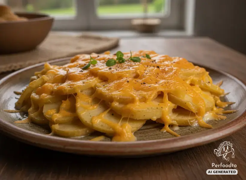 Creamy potato gratin with cheddar and apple slices