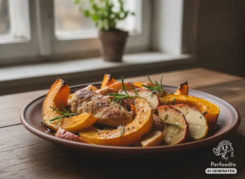 Herbstlicher Ofenkürbis mit Hendlfilet und Äpfeln