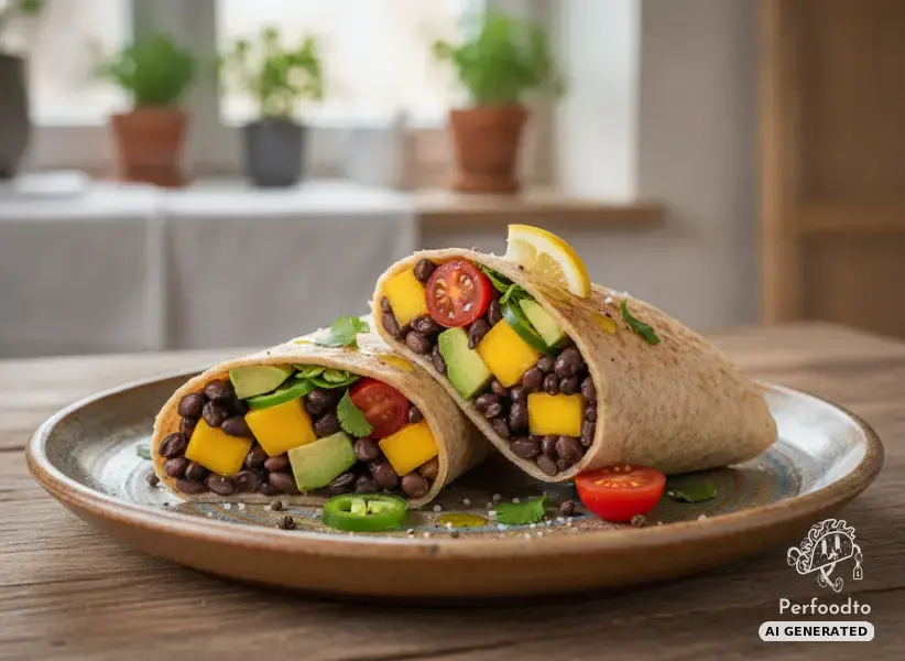 Fruity whole wheat burritos with black beans and mango