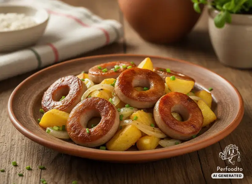 Geröstete Knacker mit knusprigen Kartoffeln