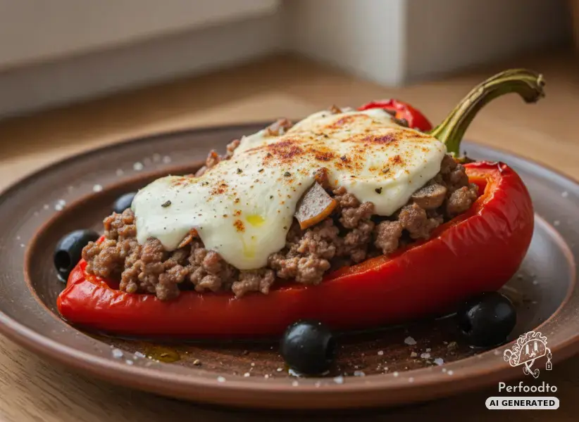 Stuffed pointed peppers with minced meat and mozzarella from the oven